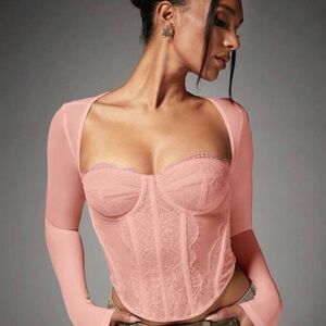 Sheer Lace Bustier Top in Dusty Pink